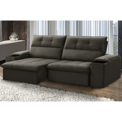 Sofá Retrátil Reclinável para Sala 3 Lugares 250cm Zayn F04 Veludo Marrom Escuro - Lyam Decor