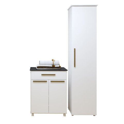 Lavanderia Modulada 1 Armário Multiuso e Balcão Joinville - Kaiki Móveis Branco