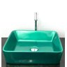 Kit com cuba louça retangular verde,válvula,torneira e sifão - 1