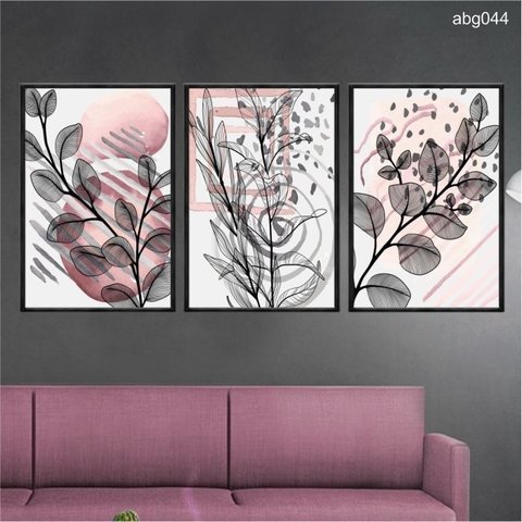 Kit 03 Quadros Decorativos - Arte Aquarela Moderna Ramos Galhos Abg044 - Vidro 60x80cm