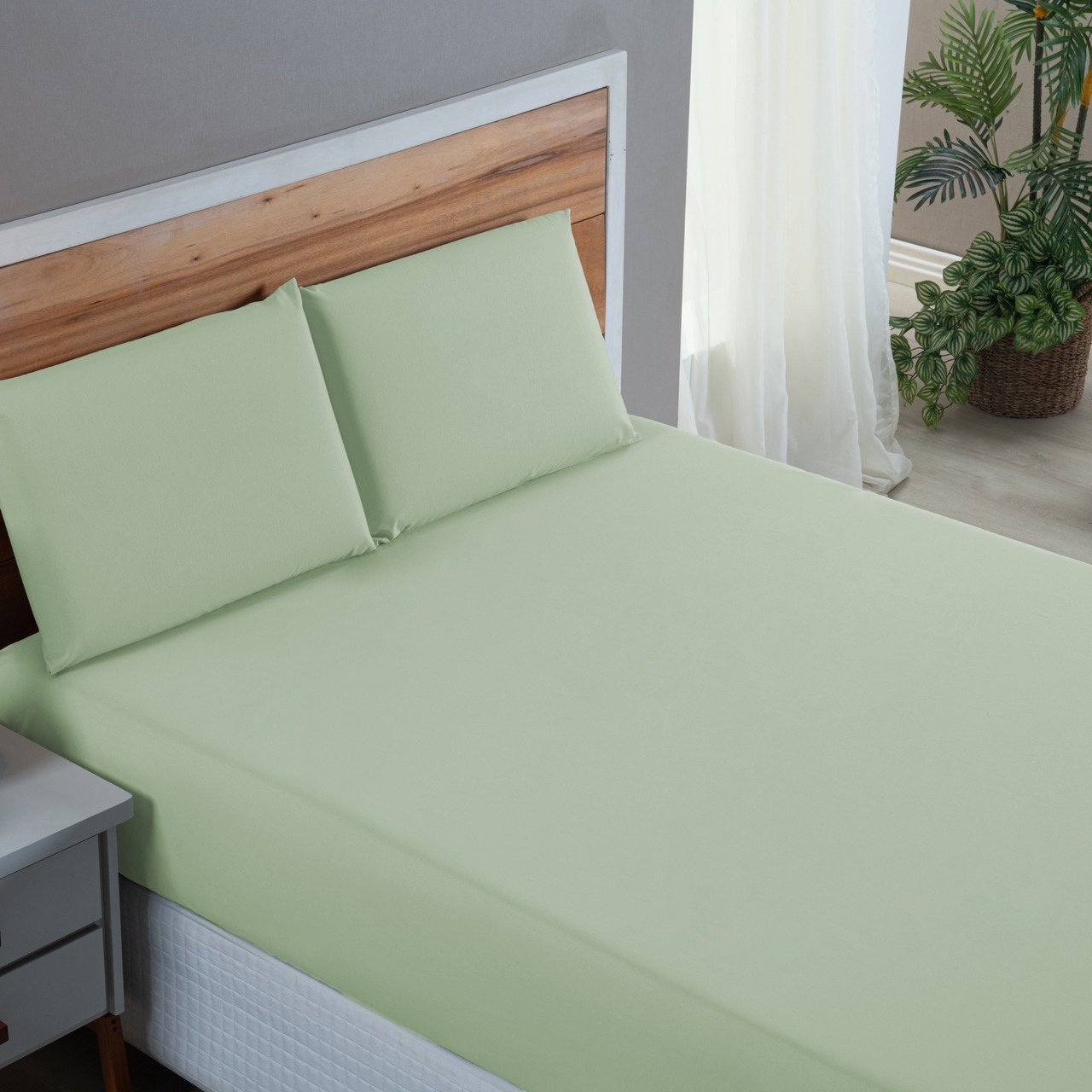 Kit Roupa de Cama Solteiro Percal 200 Fios 100% Algodão com Elástico e Fronha 2 Peças:verde - 2