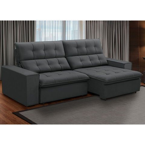 Sofá Retrátil Reclinável para Sala 3 Lugares 250cm Vincent F04 Veludo Cinza Escuro - Lyam Decor
