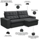 Ver imagem 3 de Sofá Retrátil Reclinável para Sala 3 Lugares 250cm Vincent F04 Veludo Cinza Escuro - Lyam Decor