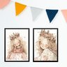 Kit 2 Quadros Infantis Menina Princesa 24x18cm - com Vidro:moldura Preta - 1