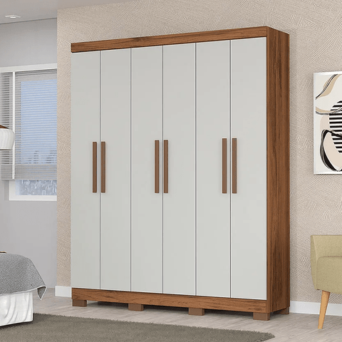 Guarda Roupa Trevo 6 Portas e 4 Gavetas 160 La - Freijo / Off White - Magno Moveis