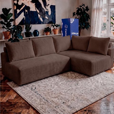 Sofá de Canto Modular Vibe Direito 2,70m x 1,70m Xpand Tech Tecido Velourê Marrom Cama Inbox