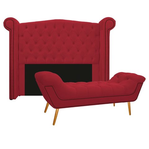 Kit Cabeceira 90 cm Suede + Calçadeira Madrid Vermelho