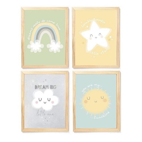 Kit Quadro Arco Íris Estrela Nuvem e Sol Decorativo Quarto Criança Bebê Enxoval