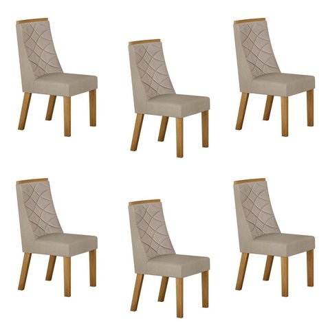 Kit de 6 Cadeiras para Sala de Jantar Aurora Bege/Cinamomo/Veludo