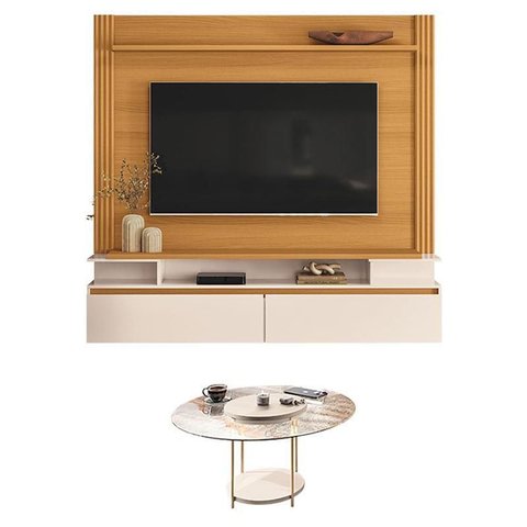 Home Suspenso Astor Cinamomo Off White com Mesa de Centro Sky com Tampo de Vidro Off White - Hb Mó