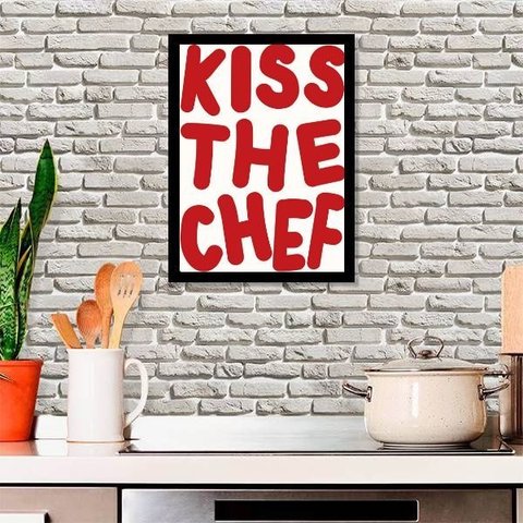 Quadro Decorativo para Cozinha Kiss The Chef 33x24cm:moldura Preta