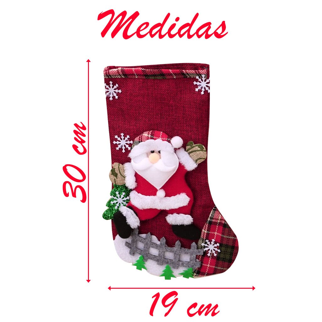 Bota Meia Natalina Decoração Papai Noel Em Feltro 30cm - 2