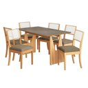 Ver imagem 2 de Conjunto Sala de Jantar Mila Premium Madeira Maciça C/ Tampo Madeirado C/ Vidro 160x90cm e 6
