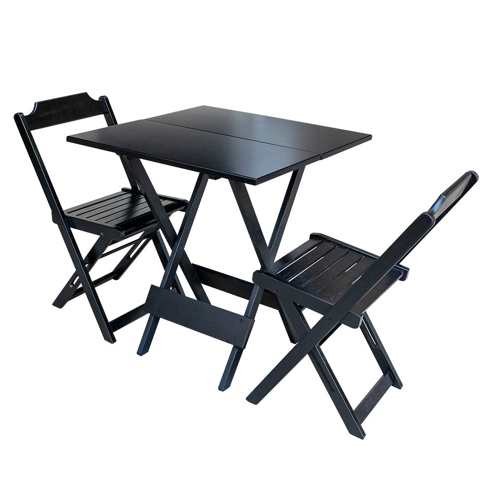 Kit 5 Conjuntos de Mesa Dobravel com 2 Cadeiras de Madeira 70x70 para Restaurante e Bar - Preto - 2