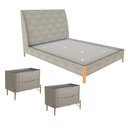 Ver imagem 2 de Cama Casal Estofada com Cabeceira e 2 Mesas de Cabeceira Mdf Cor:linho Lincoln Amêndoa com Grigio