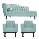 Ver imagem 1 de Kit Diva Recamier Diana 185cm Lado Direito e 02 Poltronas Classic Suede Azul Tiffany - ADJ Decor