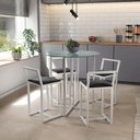 Ver imagem 1 de Conjunto Mesa Redonda Vidro 4 Cadeiras Pequena Estofado Industrial White