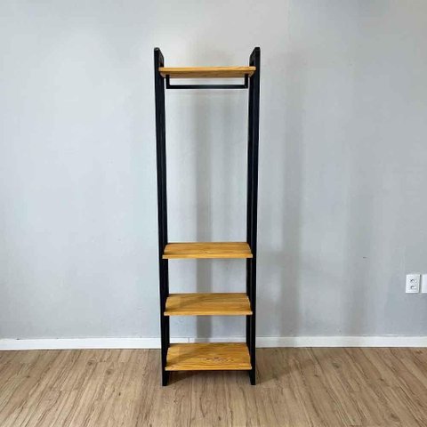 Arara de Roupas Linea Slim Madeira Pinus 53cm Nozes e Preto Artfactory Design