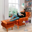 Ver imagem 1 de Poltrona Para Leitura Reclinável Com Puff Veludo Laranja Veneza Boutique Konforto