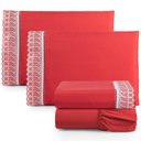 Ver imagem 1 de Jogo de Lençol King Suave Barrado Lese 4 Peças Barato - Vermelho