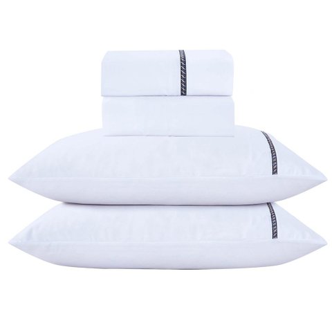 Jogo de Cama Lençol Casal Veraneio Percal 300 Fios 4 Peças - Branco - 100% Poliéster