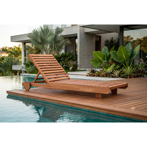 Espreguiçadeira Roma Reclinável em Madeira Maciça para Piscina e Jardim