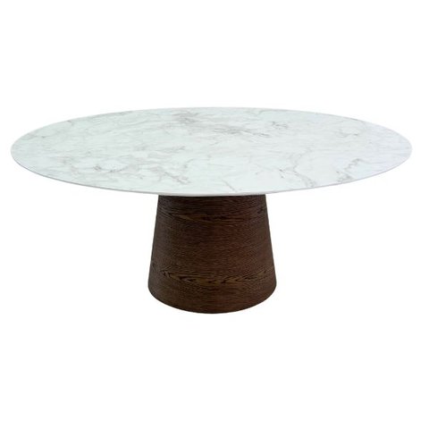 Mesa Cone Oval 160x90 Cm Tampo Laca Branca Base Imbuia Horizontal