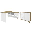 Ver imagem 1 de Mesa Escrivaninha em L Golden e Balcão 1 Porta 3 Gavetas Merano A06 Olmo/branco - Mpozenato