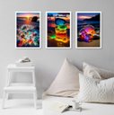 Ver imagem 2 de Kit 3 Quadros Praia Pedras Coloridas Iluminadas 24x18cm - com Vidro:madeira Branca