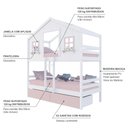 Ver imagem 4 de Beliche Casinha Dos Sonhos com 02 Gavetas Madeira Maciça Branco/ Rosa Megamobilia