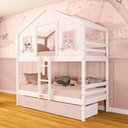 Ver imagem 1 de Beliche Casinha Dos Sonhos com 02 Gavetas Madeira Maciça Branco/ Rosa Megamobilia