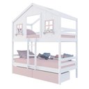 Ver imagem 2 de Beliche Casinha Dos Sonhos com 02 Gavetas Madeira Maciça Branco/ Rosa Megamobilia