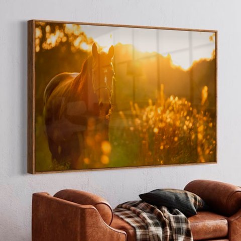 Quadro Decorativo Cavalo Ao Pôr do Sol  em Moldura Caixa Tacolado Moldura Trad 1cm Preta sem Vidro 3
