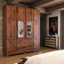 Ver imagem 1 de Guarda-roupa Casal Rústico Madeira Maciça 10 Portas 3 Gavetas com Espelho e Pés Mogano - Panorama Mó