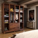 Ver imagem 2 de Guarda-roupa Casal Rústico Madeira Maciça 10 Portas 3 Gavetas com Espelho e Pés Mogano - Panorama Mó