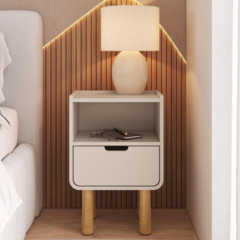 Mesa de Cabeceira Luara 1 Gaveta MDF-MDP Moderno Off White Mpozenato
