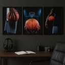 Ver imagem 1 de Kit 3 Quadros Decorativos Esporte Basquete 33x24cm:moldura Preta