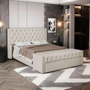 Ver imagem 2 de Cabeceira e Calçadeira Báu King Size Atena 195cm Capitonê Suede Bege Claro - Desk Design