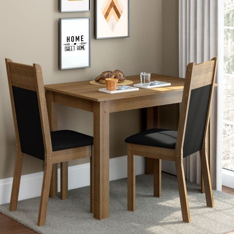 Conjunto Sala de Jantar Madesa Lola Mesa Tampo de Madeira com 2 Cadeiras Rustic/Preto/Sintético Pret