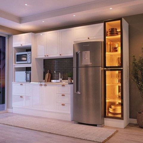 Cozinha Completa Modulada 5 Peças com Cristaleira em MDF Branco Yescasa