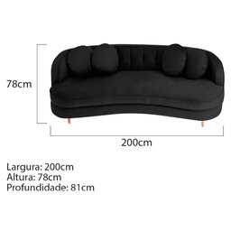 Sofá Curvo 3 Lugares Orgânico Sala Recepção Escritório Decorativo Luxo Panamá 200cm Linho Preto - 4
