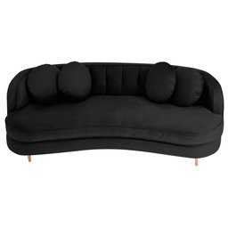 Sofá Curvo 3 Lugares Orgânico Sala Recepção Escritório Decorativo Luxo Panamá 200cm Linho Preto - 2