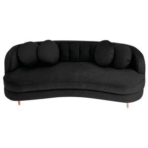 Sofá Curvo 3 Lugares Orgânico Sala Recepção Escritório Decorativo Luxo Panamá 200cm Linho Preto