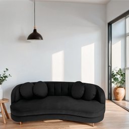 Sofá Curvo 3 Lugares Orgânico Sala Recepção Escritório Decorativo Luxo Panamá 200cm Linho Preto - 3