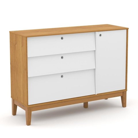 Cômoda Infantil Unique com Porta e 3 Gavetas Freijó/Branco Soft/Eco Wood - Matic Móveis