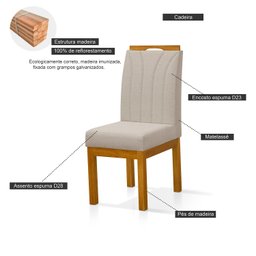 Conjunto 2 Cadeira para Sala de Jantar Portinari Pês Madeira Maciça Redenobre Cor: Bege - 3