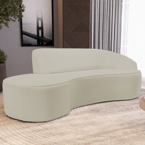 Sofá 3 Lugares Curvo Sala de Estar Living Firenze Direito D02 Corano Bege 180 cm C-26 - Lyam