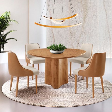 Sala de Jantar Mesa Selene 135cm Madeira Tampo Laminado com 4 Cadeiras Esmeralda