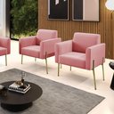 Ver imagem 6 de Poltrona Pé de Ferro Dourado Decorativa Kit 2 Marisa Suede D03 Rose