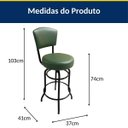 Ver imagem 6 de Kit 2 Banquetas Alta Bar Giratória com Encosto Cor Preta Assento Grosso Confortável Cor Verde
